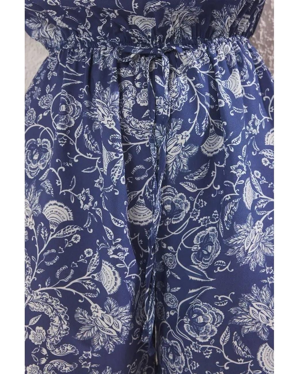 WOVCOR Blue Halter Neck Floral Print Woven Short Jumpsuit