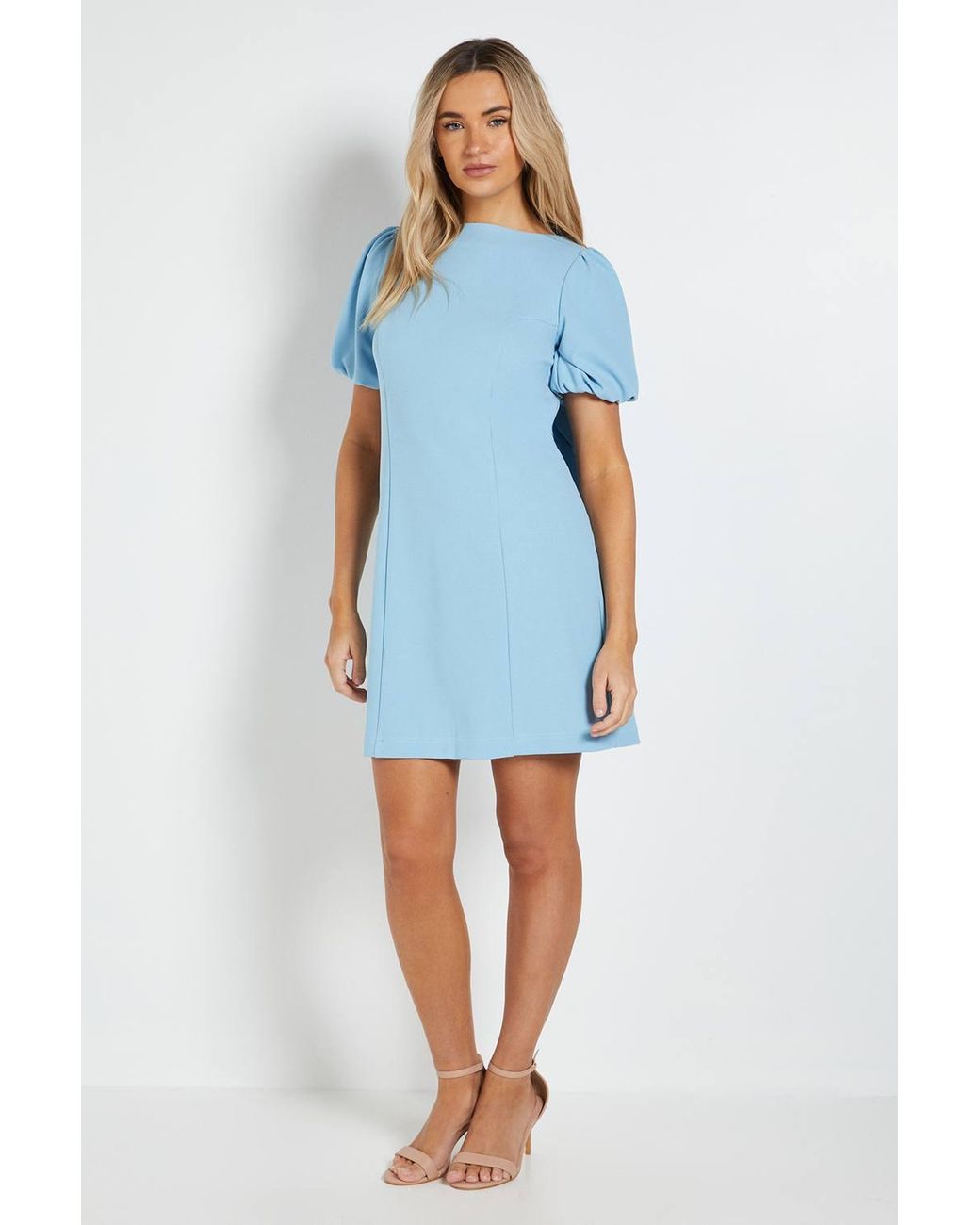 Dorothy Perkins Blue Petite Dp Luxe Puff Sleeve Bow Back Mini Dress