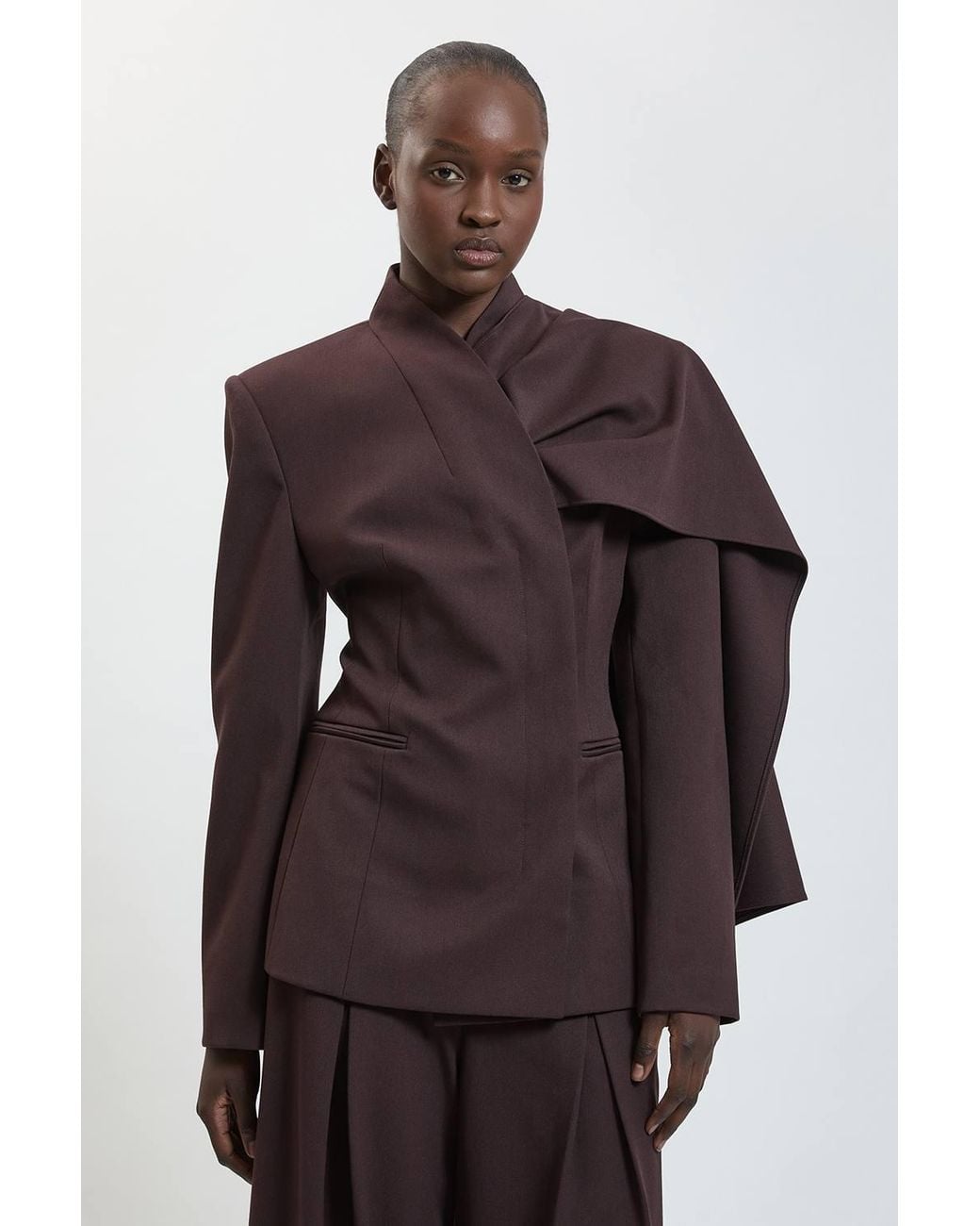 Karen Millen Brown Tailored Drape Wrap Blazer