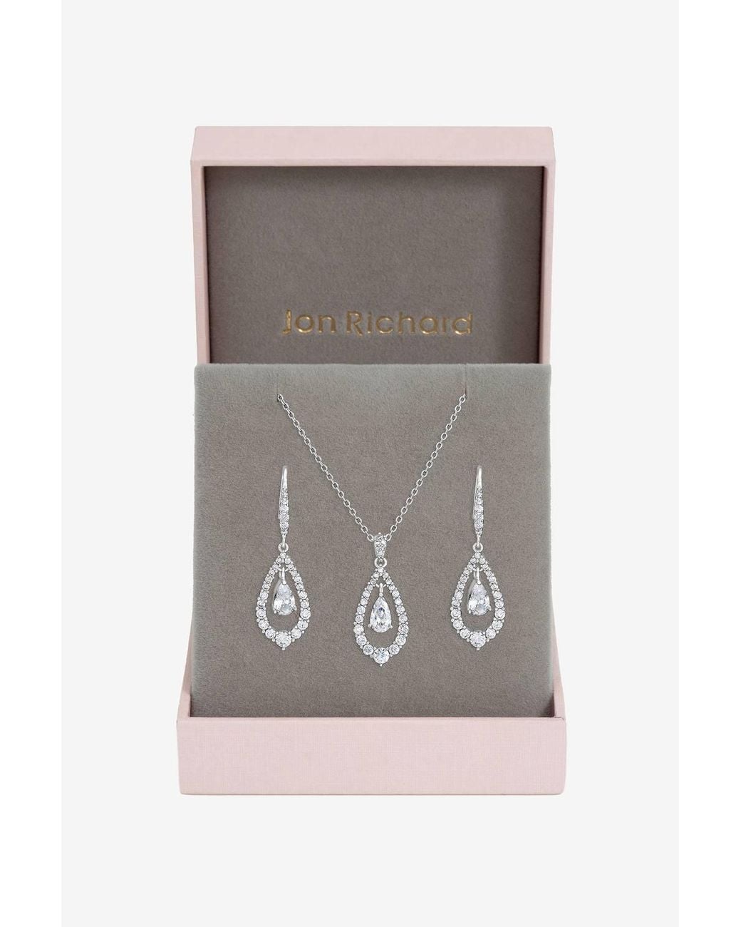Jon Richard Gray Rhodium Plated & Crystal Pear Drop Box Set