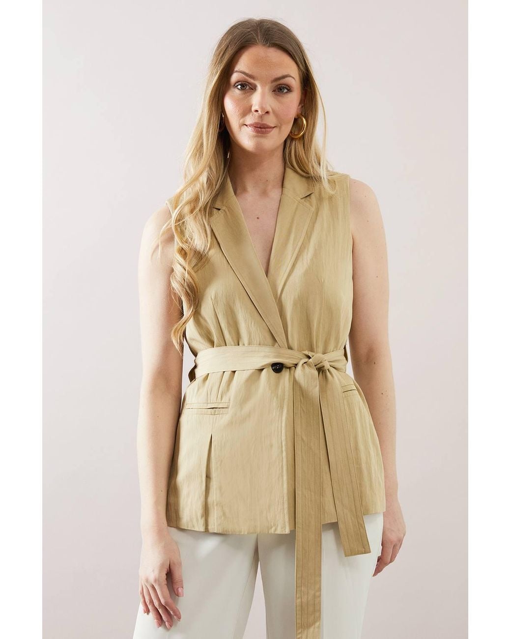 Wallis Natural Sleeveless Belted Waistcoat