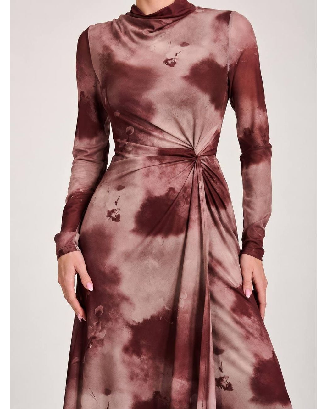 Jolie Moi Red High Neck Long Sleeve Mesh Maxi Dress