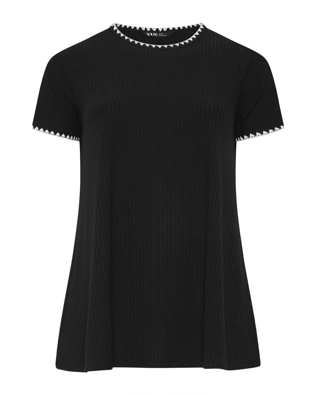 Yours Black Contrast Stitch Swing T-Shirt