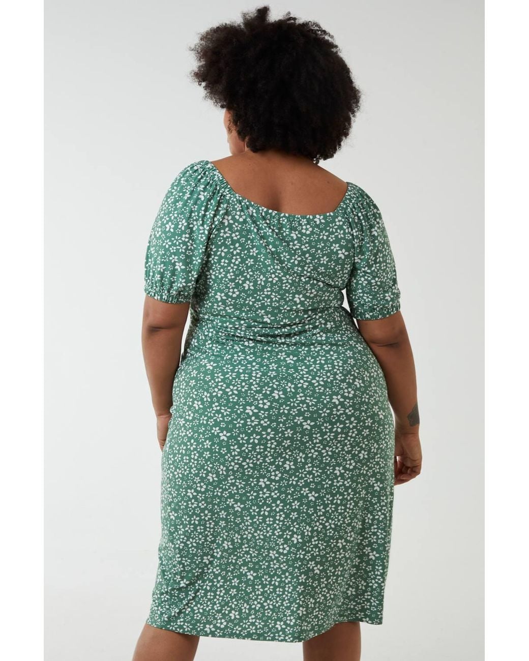 Blue Vanilla Green Curve Milkmaid Stretch Crepe Midi Dress