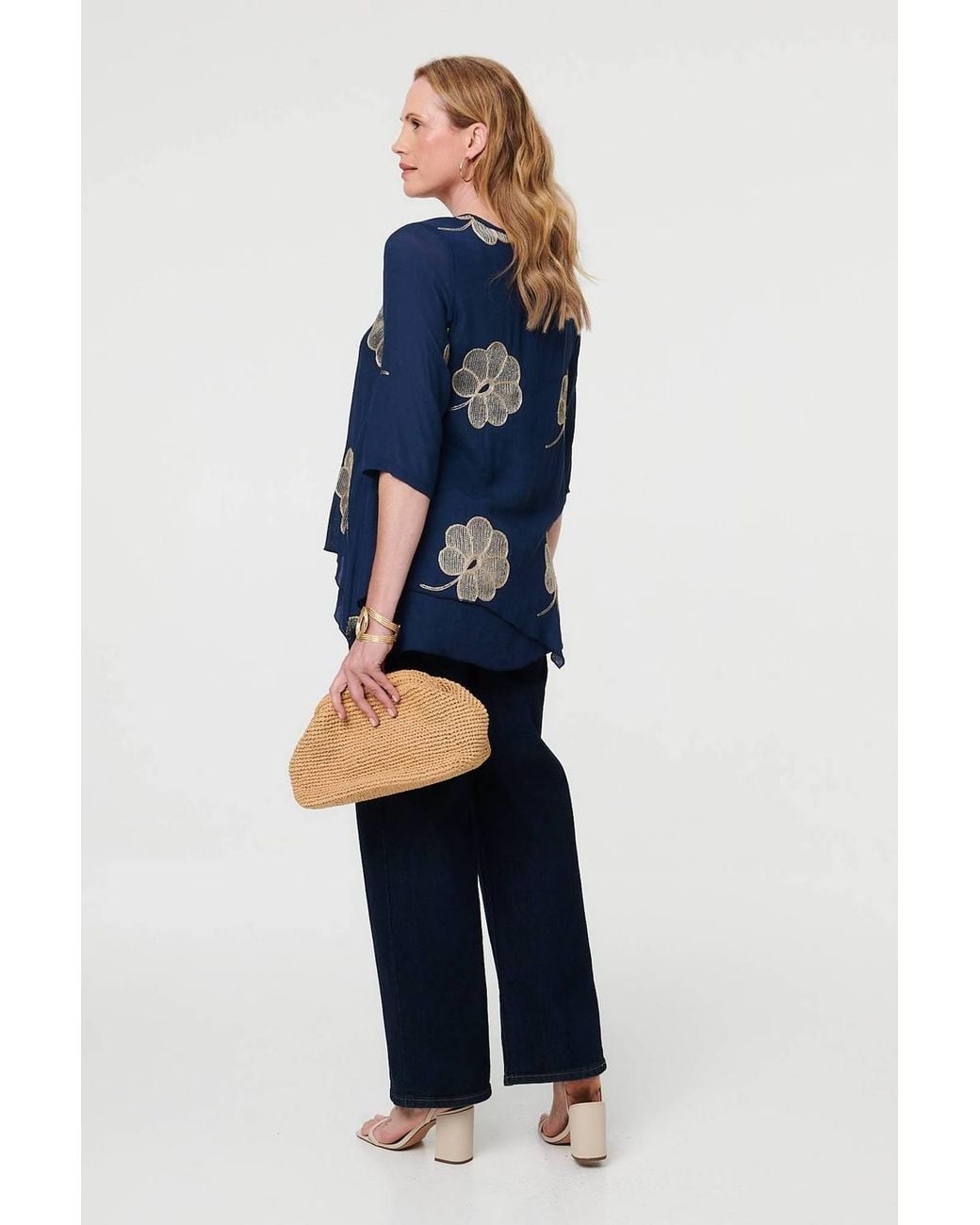 Izabel London Blue Embroidered Texture Layered Blouse