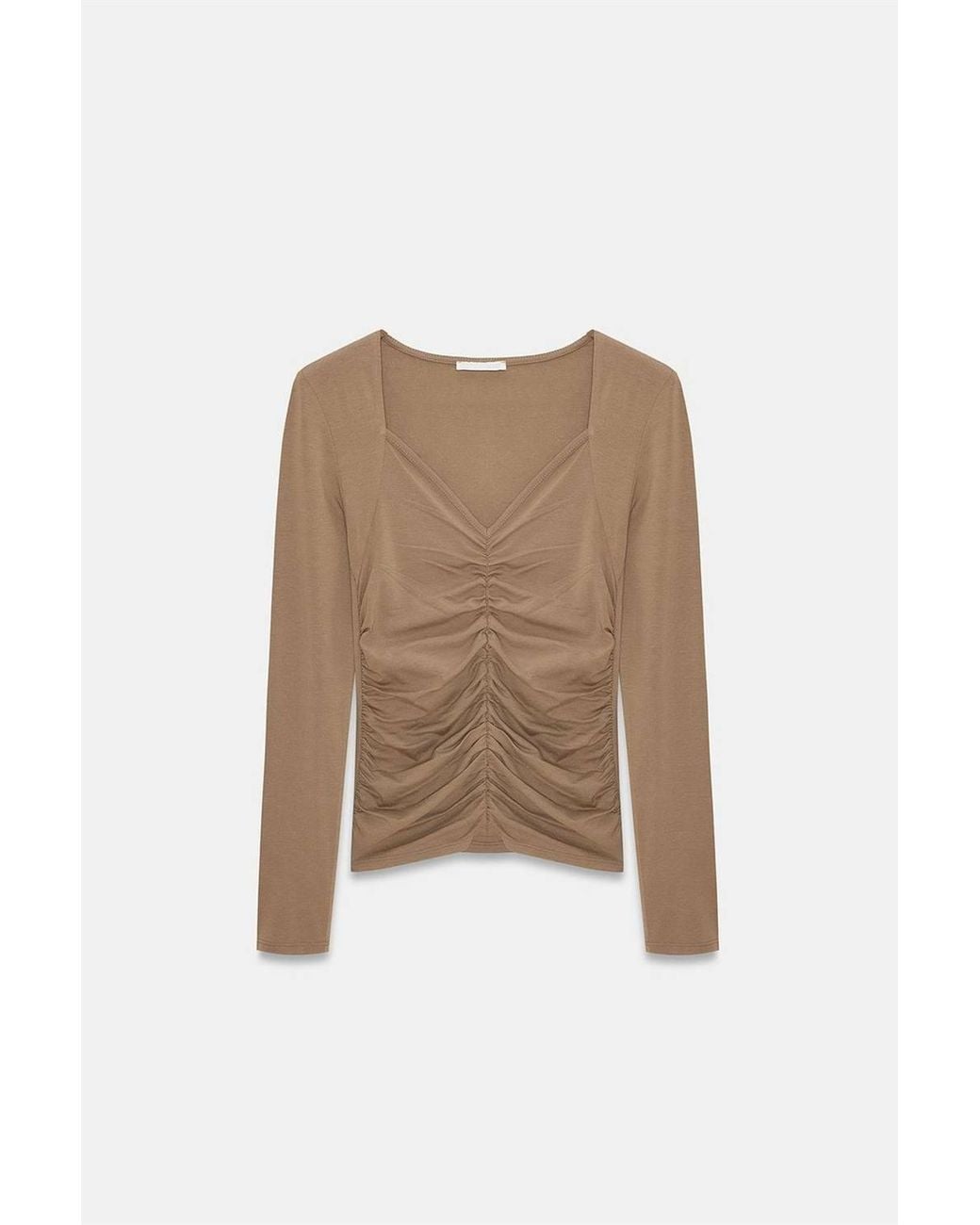 Dilvin Brown Slim Fit V-Neck Jersey Blouse