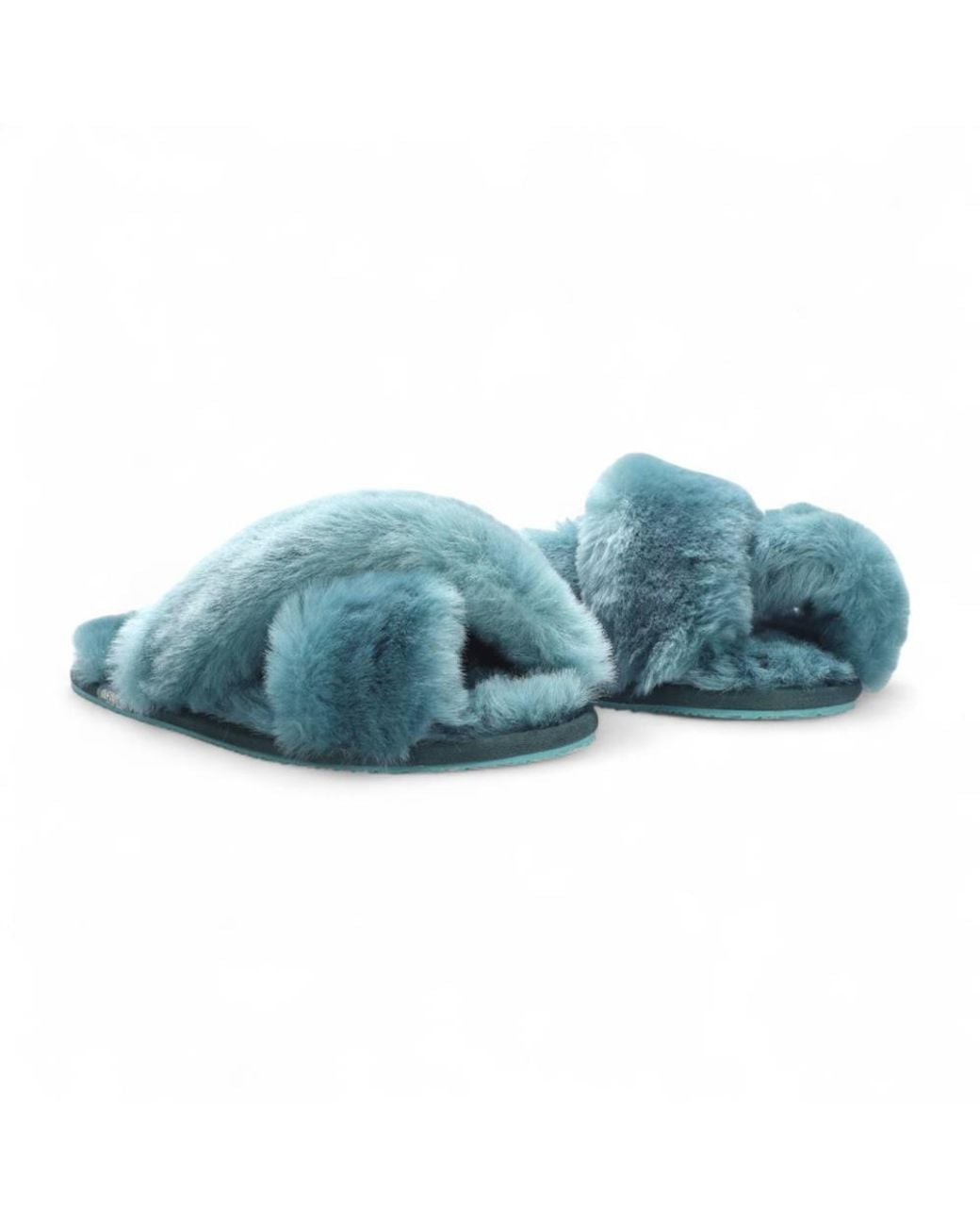 Infinity Leather Blue Sheepskin Slippers Warm Winter Fur Crossover