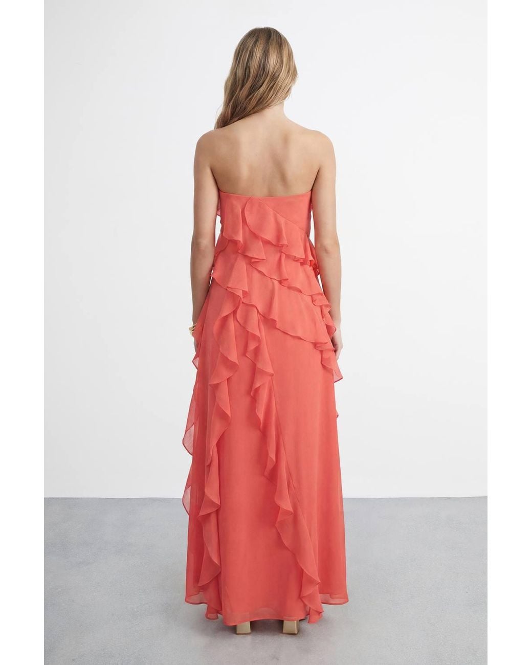 Warehouse Bandeau Layered Ruffle Maxi Dress