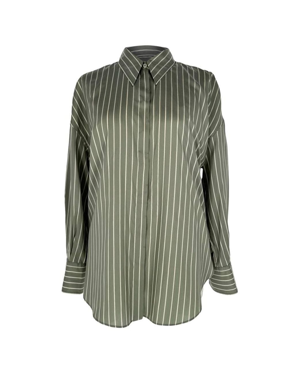 Brunello Cucinelli Green Preloved Striped Shirt Silk