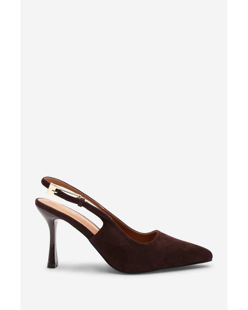 Where's That From Brown 'Tiana' Suede Pointed Toe Sling Back Mid Heel W/ Buckle Strap
