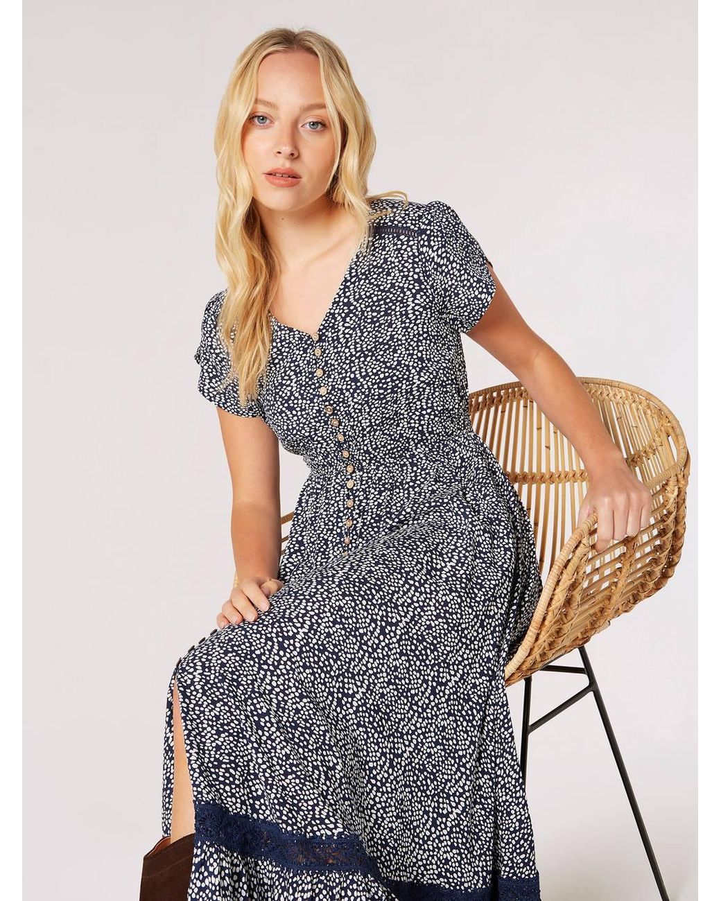 Apricot Gray Irregular Dot Crochet Maxi Dress