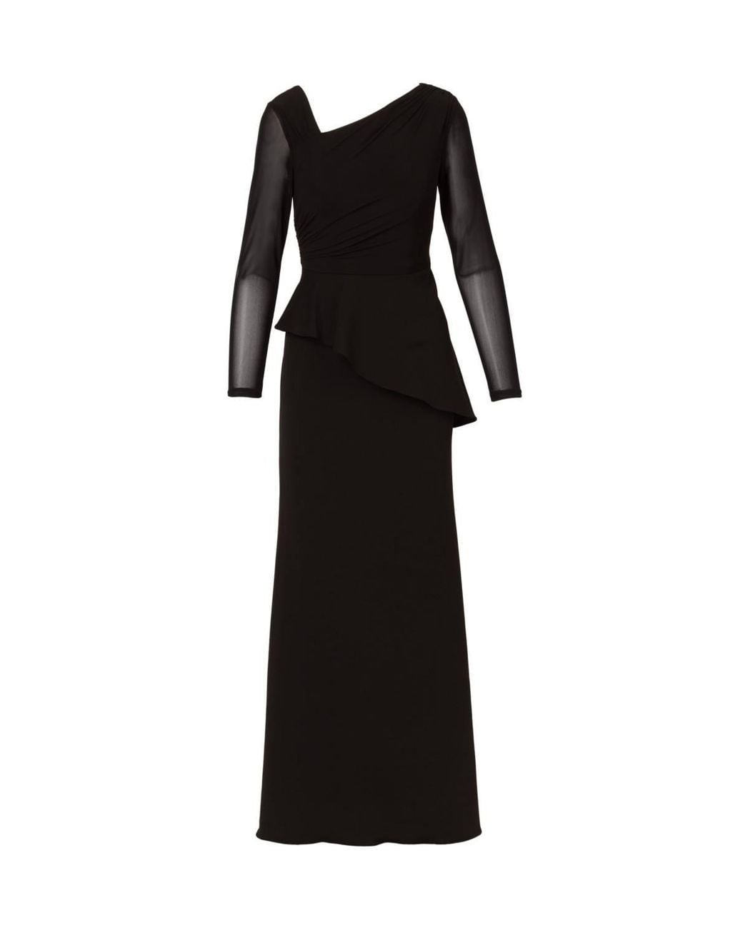 Adrianna Papell Black Knit Crepe Combo Mesh Gown Dress