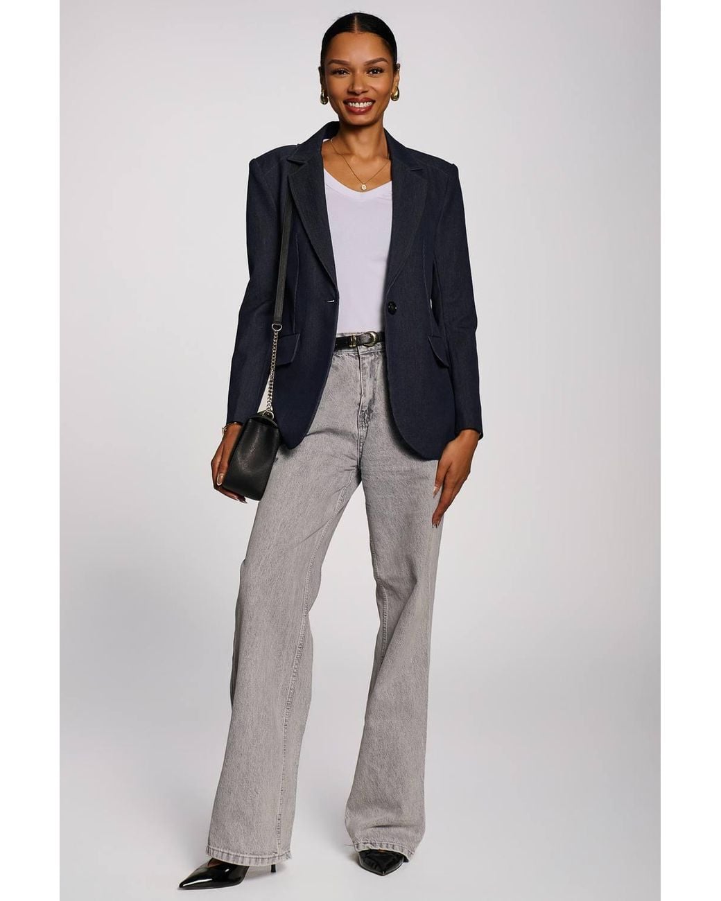 Jolie Moi Blue Oversized Single-Breasted Denim Blazer