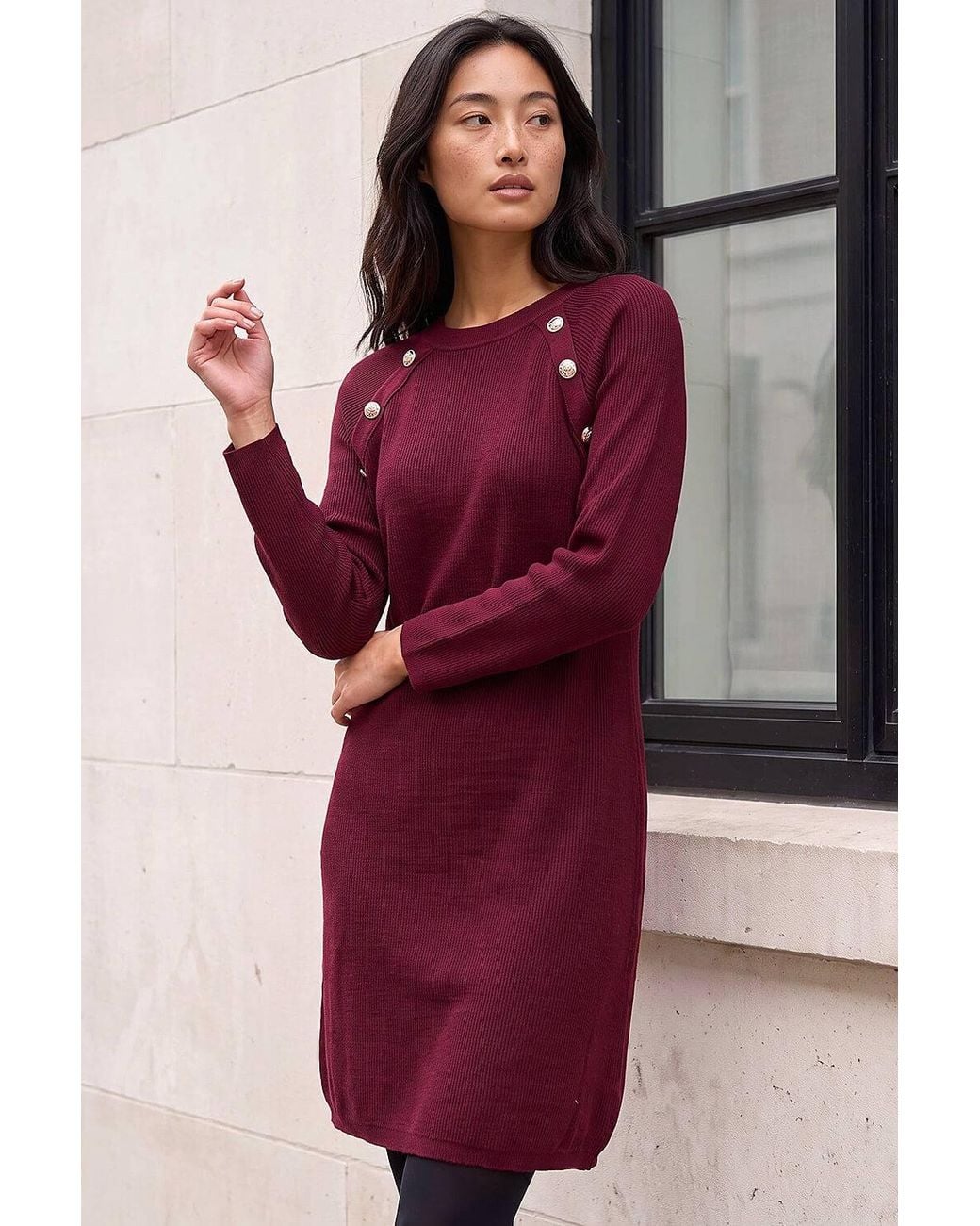 Roman Red Petite Button Detail Knit Dress