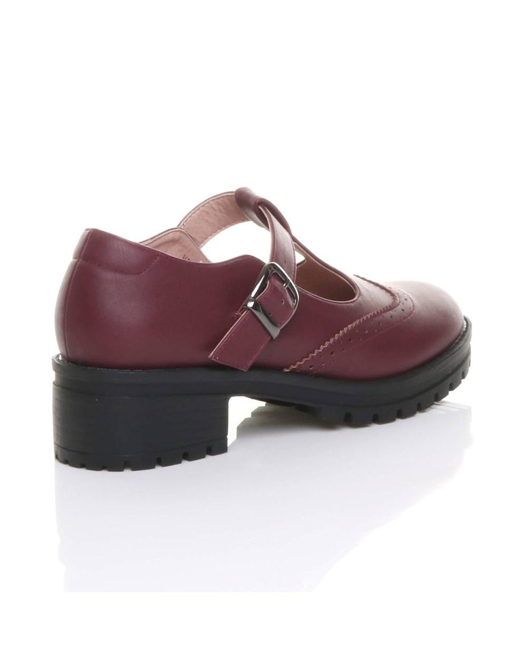 AJVANI Purple Mid Heel Chunky Brogues Buckled T-Bar Mary Janes