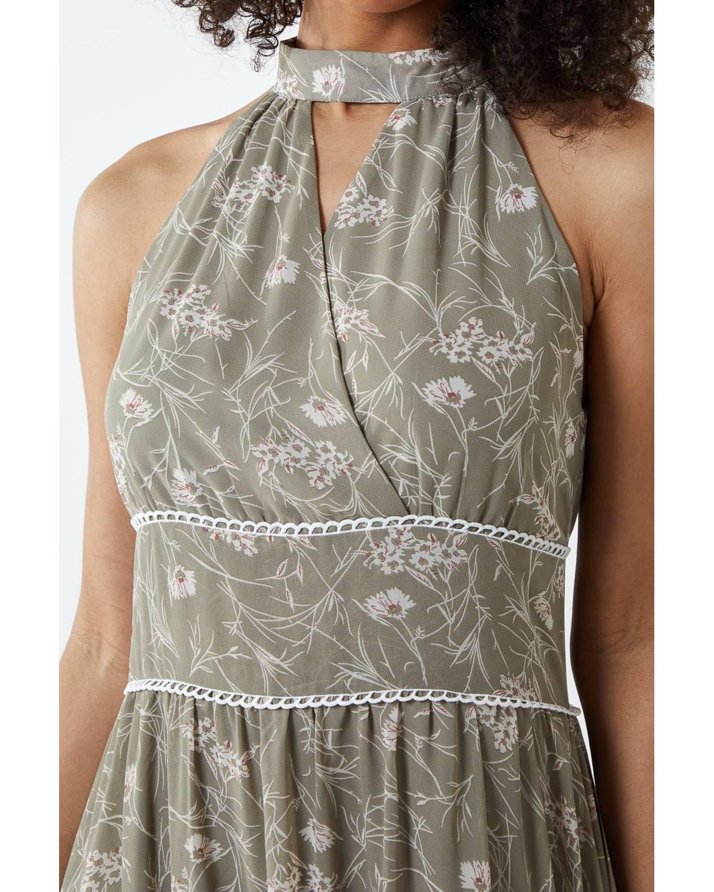 Blue Vanilla Green Cut Out Halter Neck Midi Dress