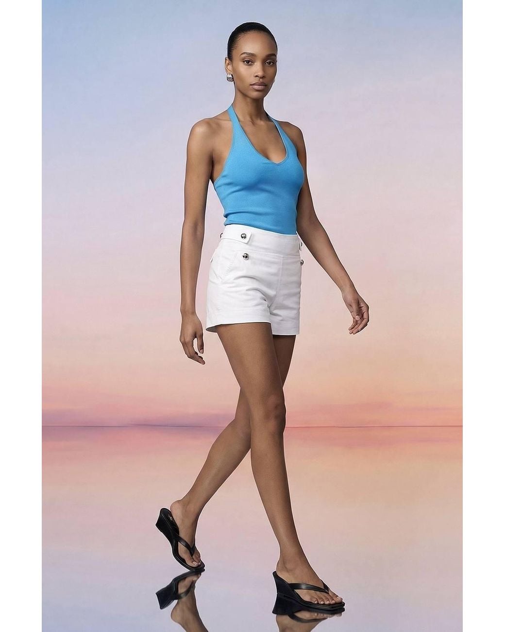 Dilvin Pink High-Waist Tailored Cotton Shorts