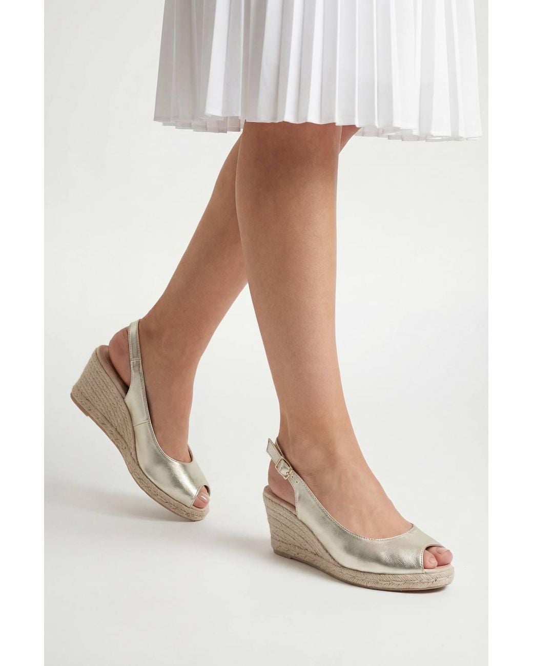 Wallis White Josie Faux Metallic Leather Peeptoe Slingback Medium Espadrille Wedge Sandals