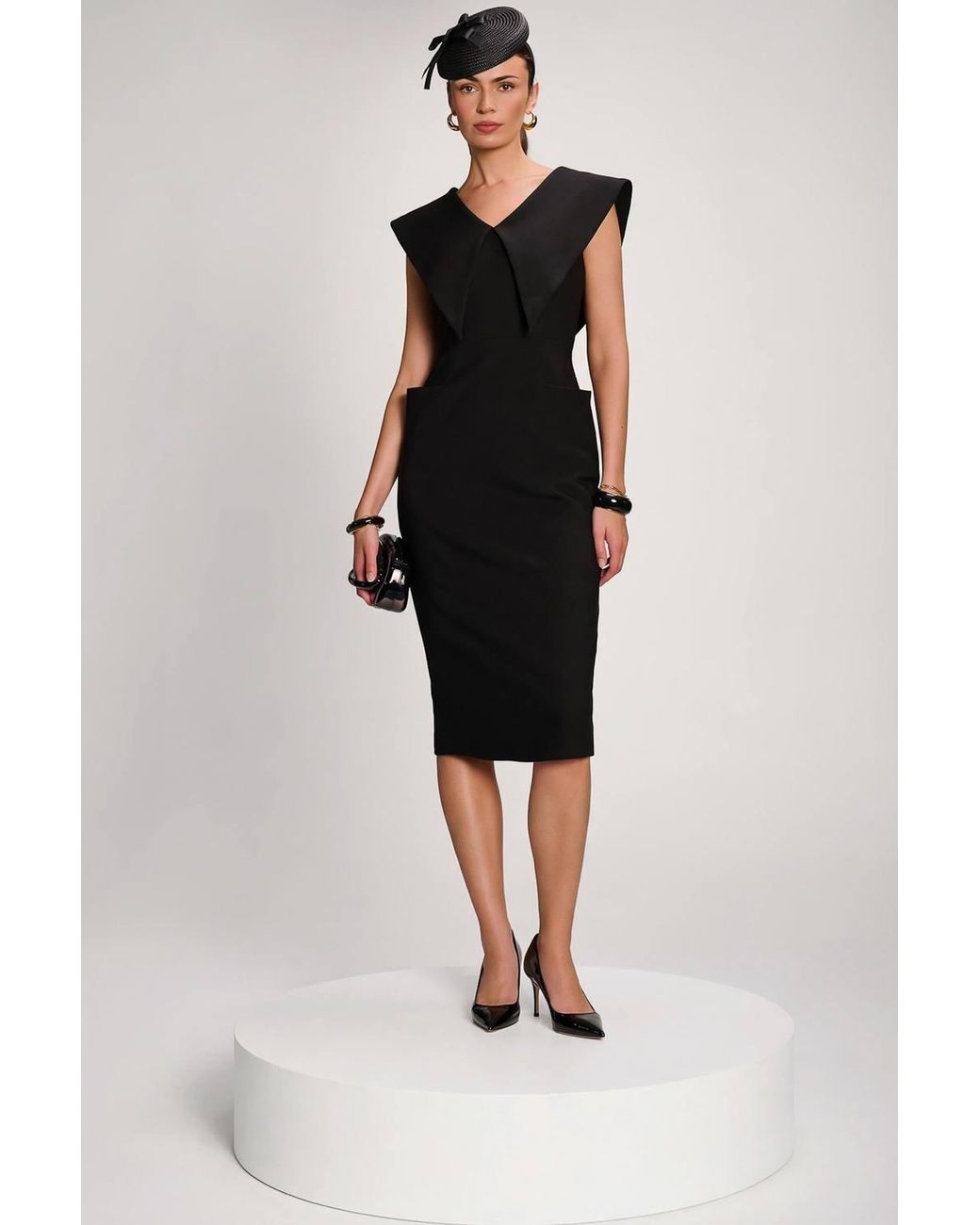 Jolie Moi Black Statement Collar Hourglass Midi Dress
