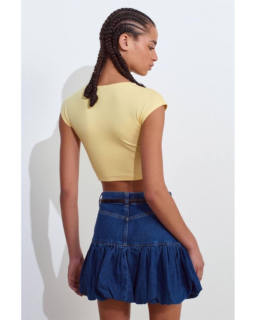 Dilvin Yellow Slim Fit Crop Jersey Blouse