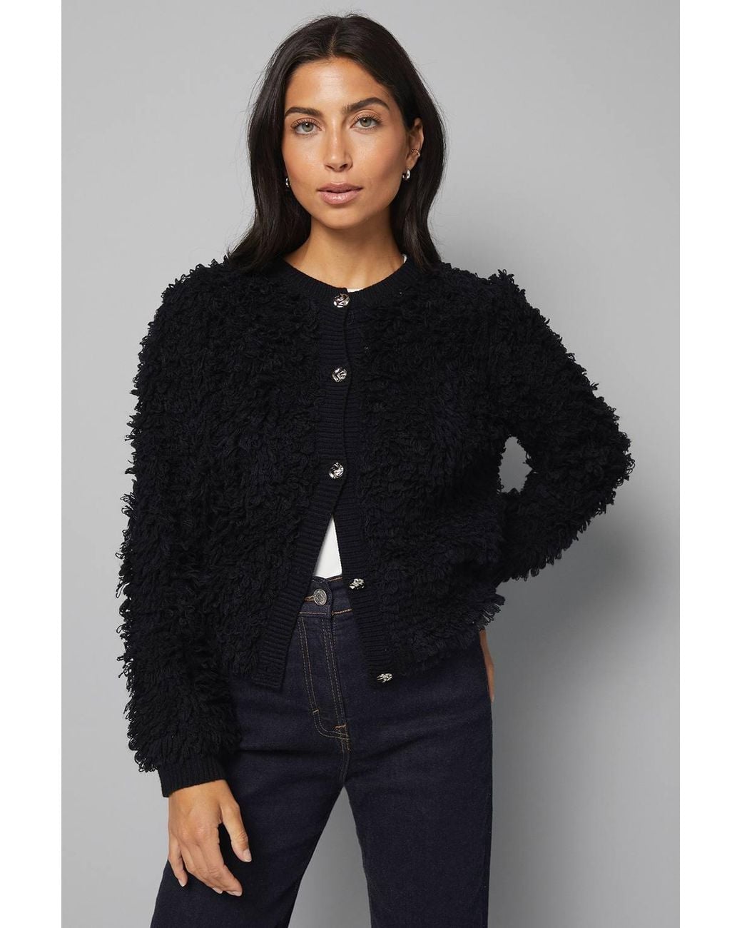 Wallis Black Loop Detail Knitted Cardigan