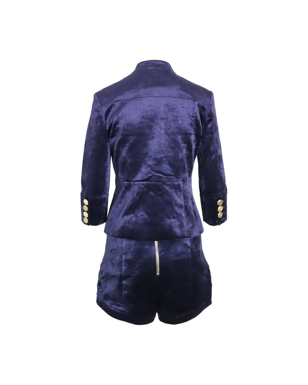Balmain Blue Preloved Military Blazer & Shorts Set Velvet