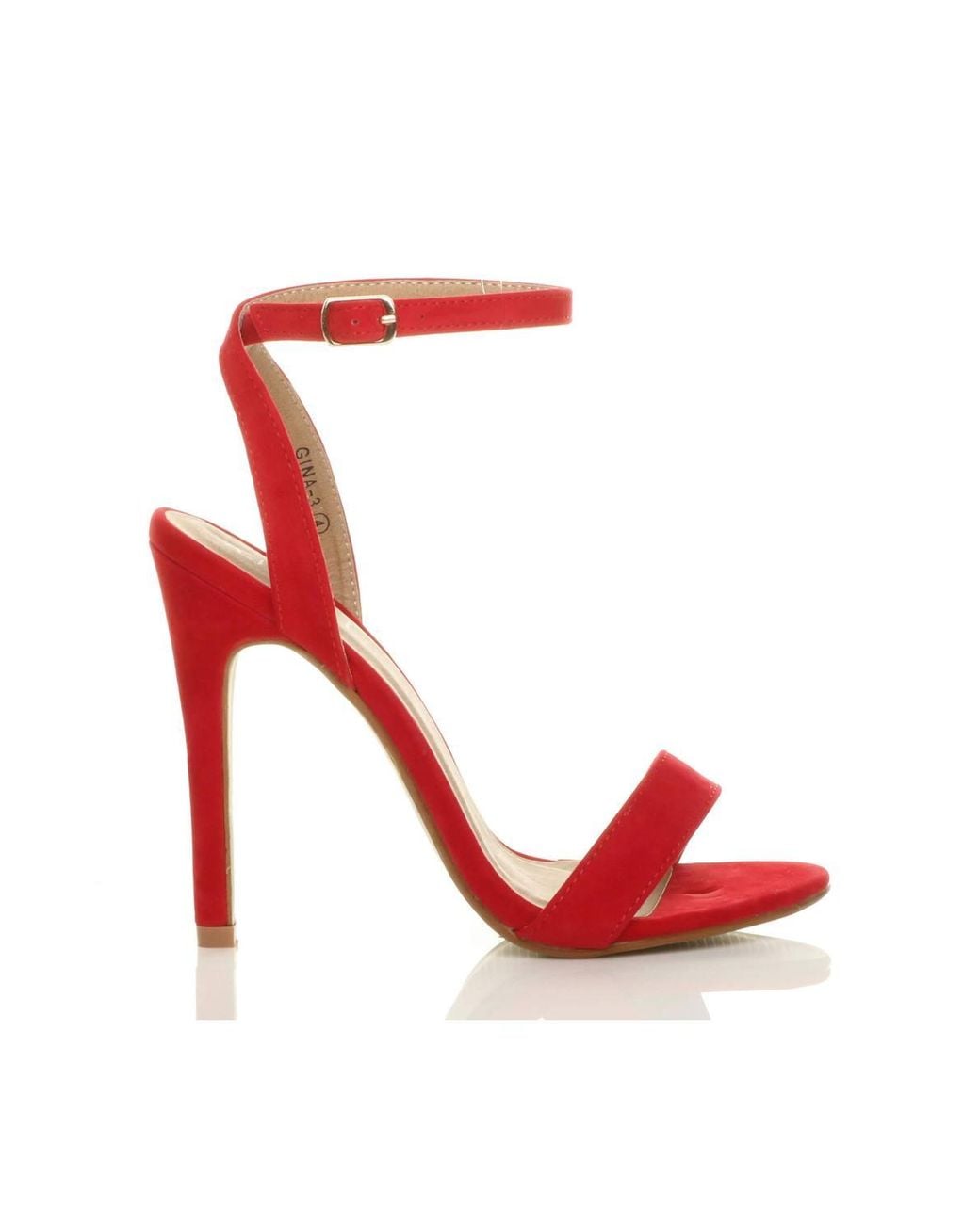AJVANI Red High Heel Ankle Strap Barely There Sandals