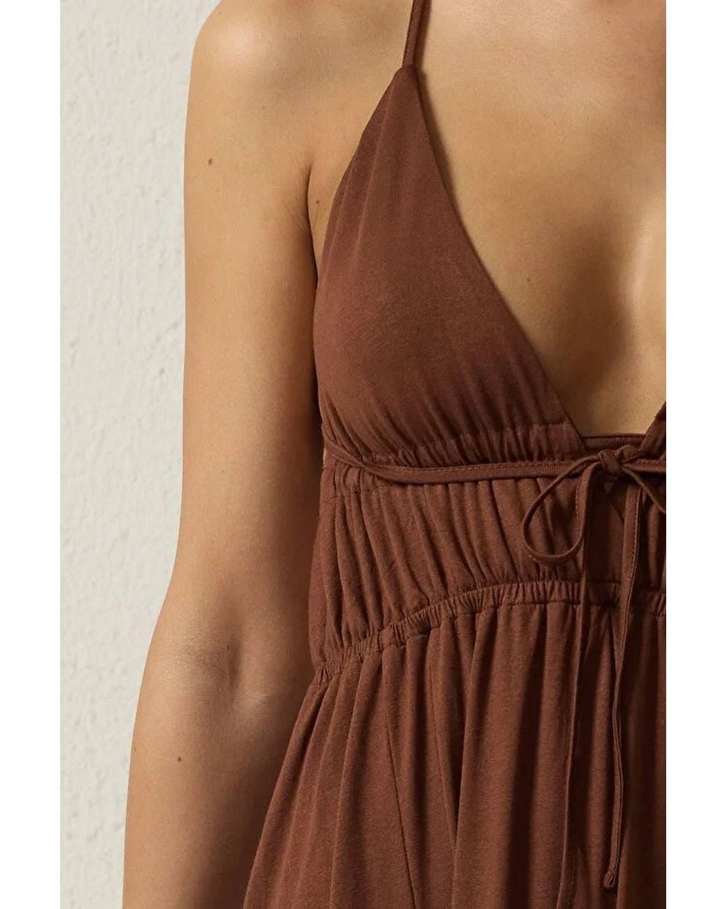 WOVCOR Brown Strappy Maxi Beach Dress W/ Front Tie Detail & Split