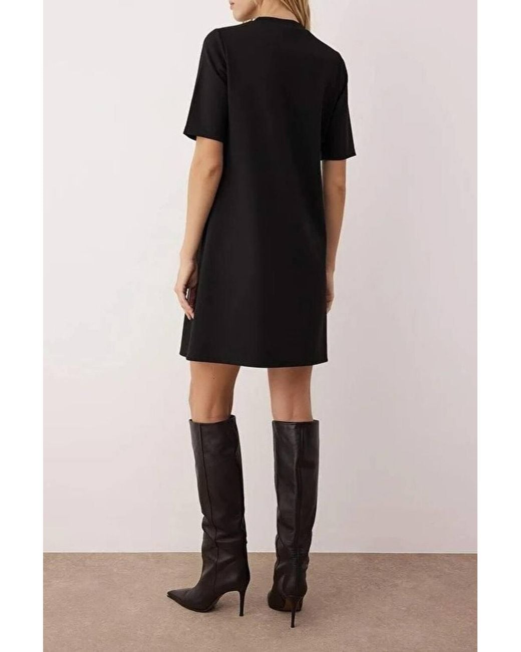 WOVCOR Black Embellished Short Sleeve Mini Knit Dress