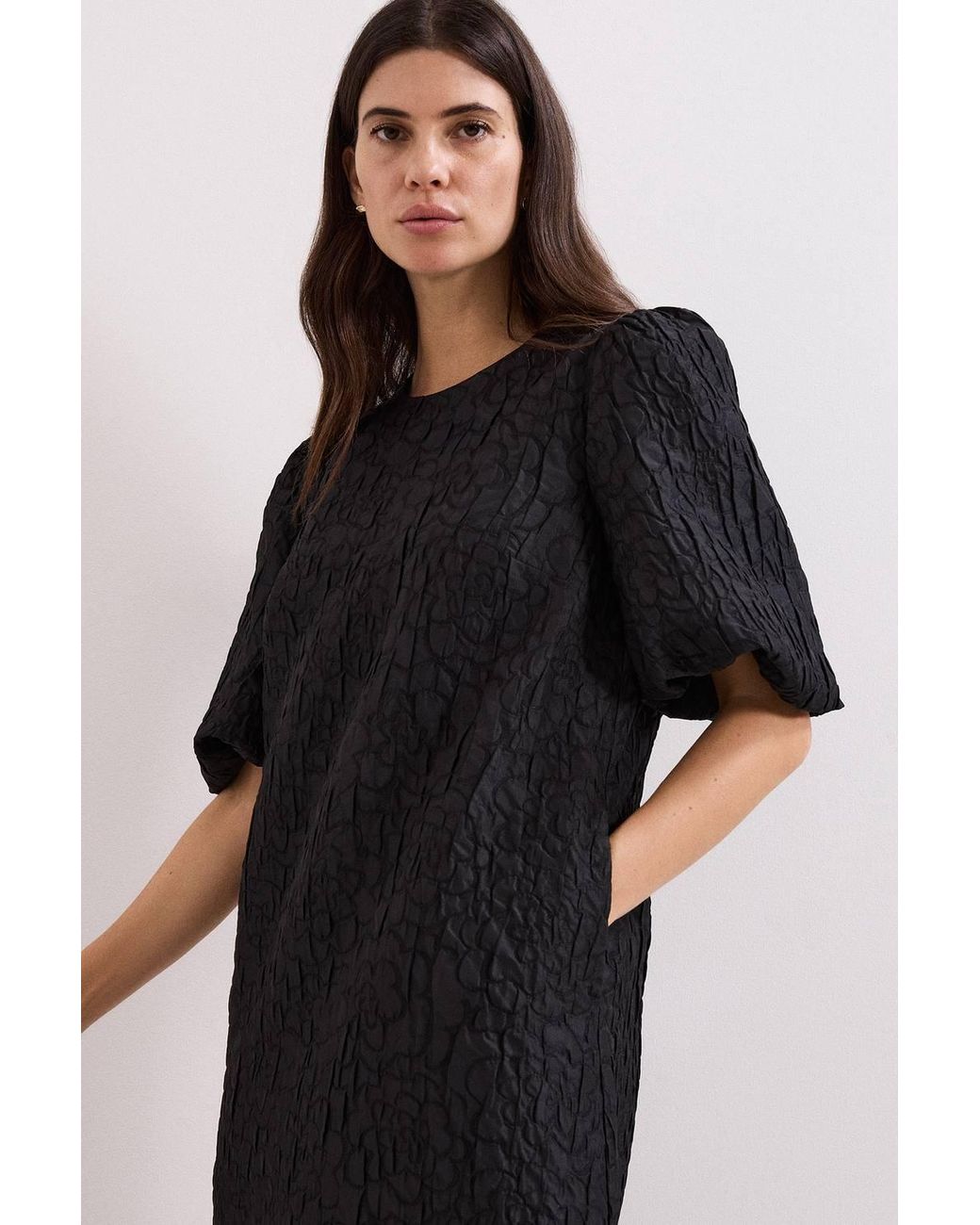 Phase Eight Black Jacquard Round Neck Mini Dress