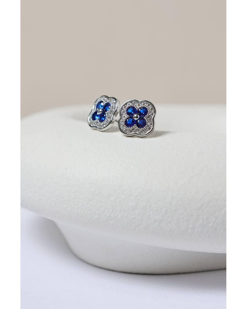 Jon Richard Blue Rhodium Plated Crystal & Sapphire Clover Studs