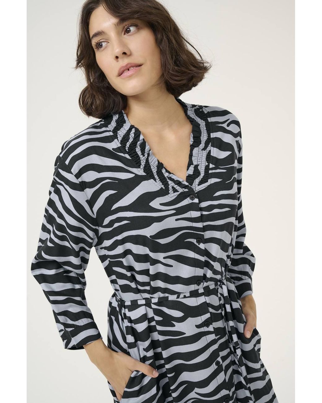 Kaffe Blue Kaolga Long Sleeve Midi Shirt Dress