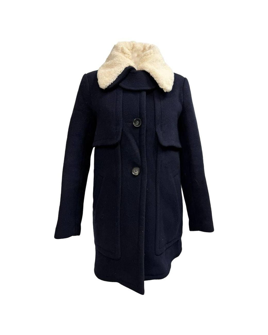 Claudie Pierlot Blue Preloved Round Neck Sheared-Collar Coat