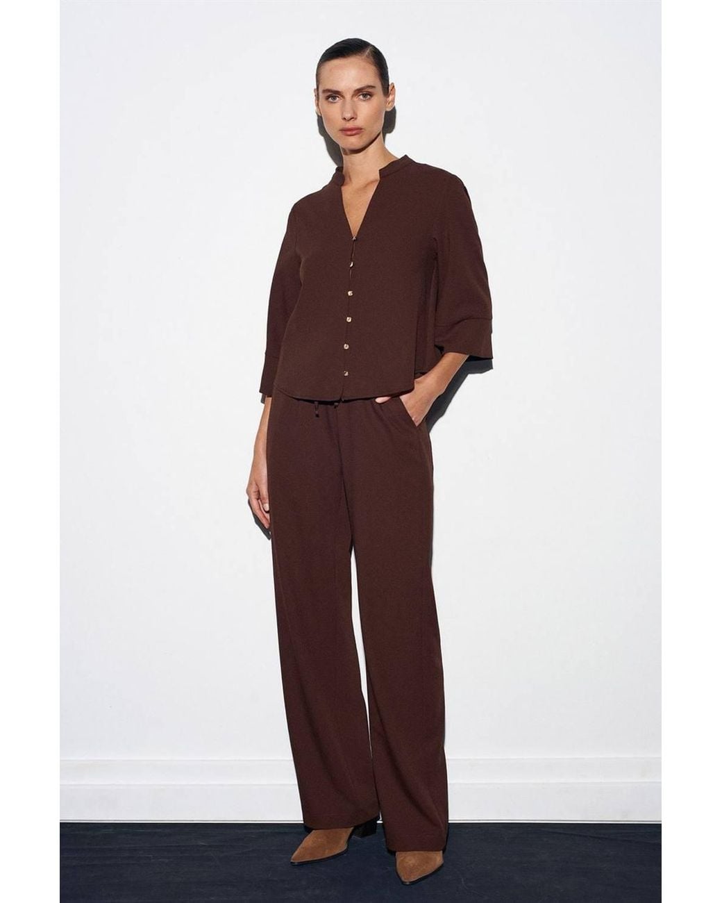Dilvin Red Wide-Leg Crepe Trousers