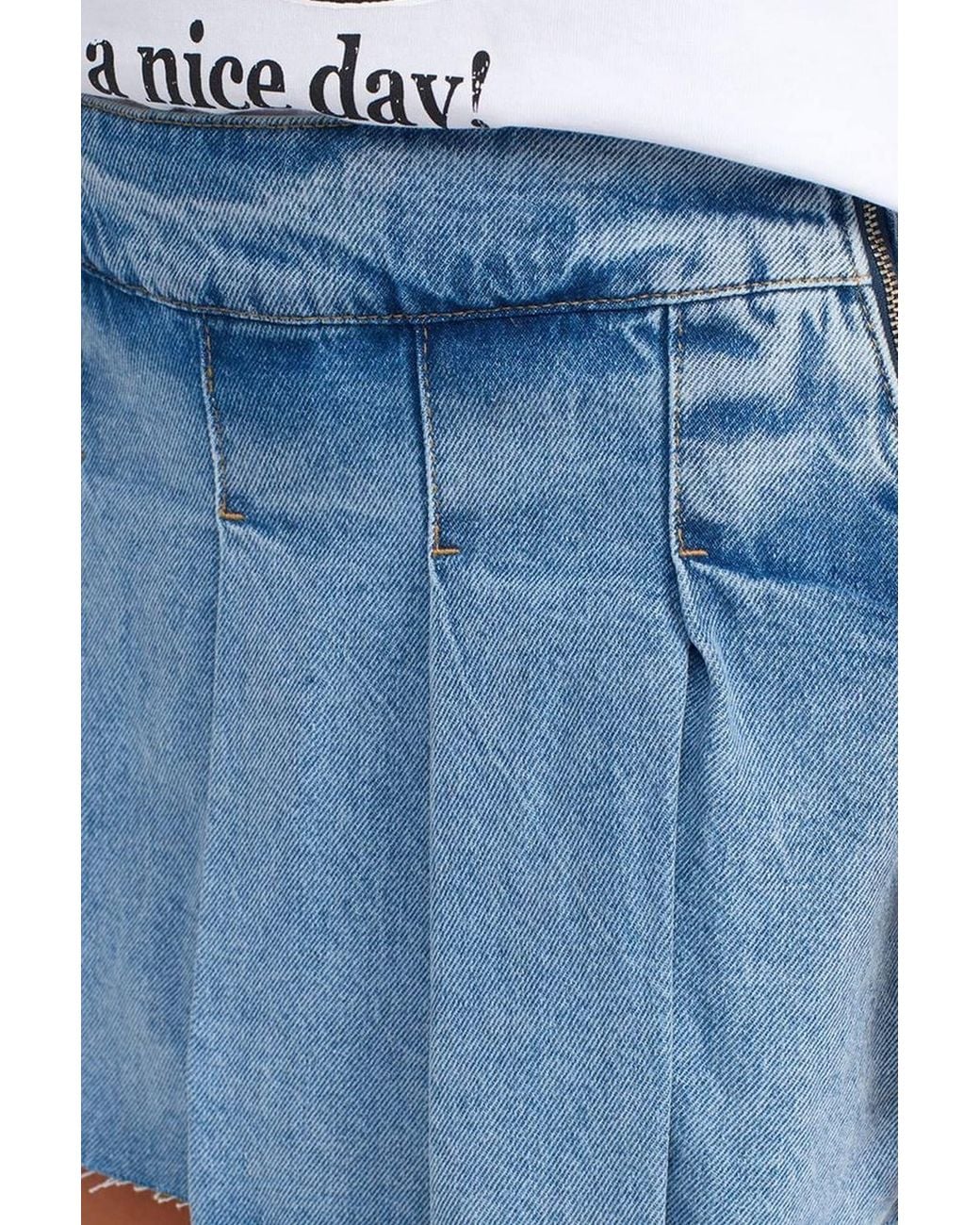 Dilvin Blue Mid-Waist Mini Denim Skater Skirt