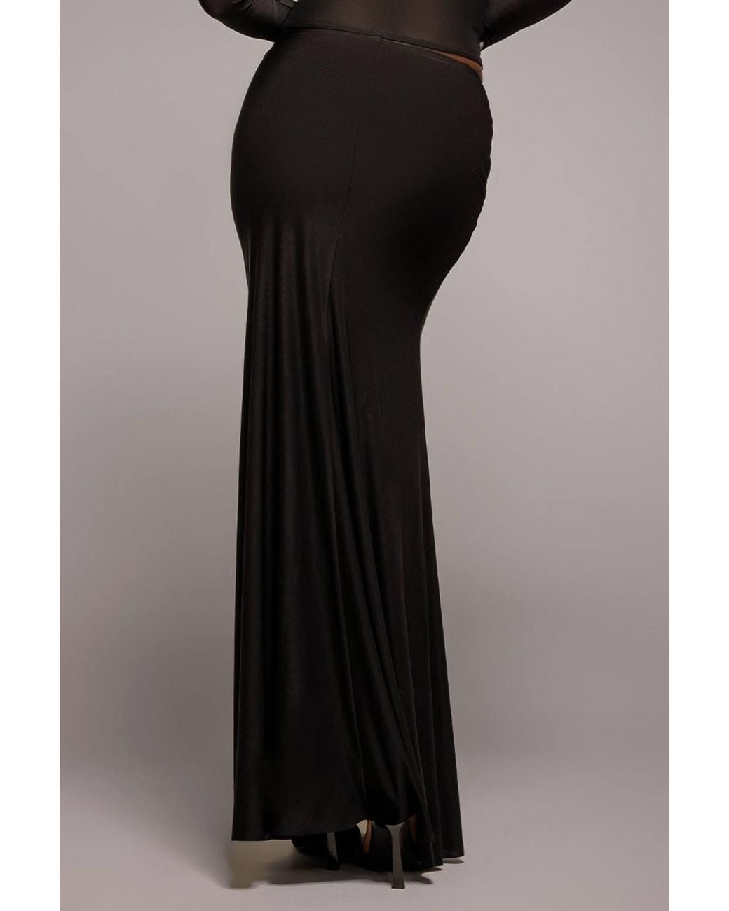 Goddiva Black Asymmetric Gathered Front Split Maxi Skirt