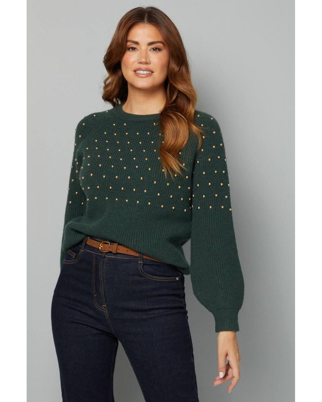 Wallis Green Stud Embellished Sweater