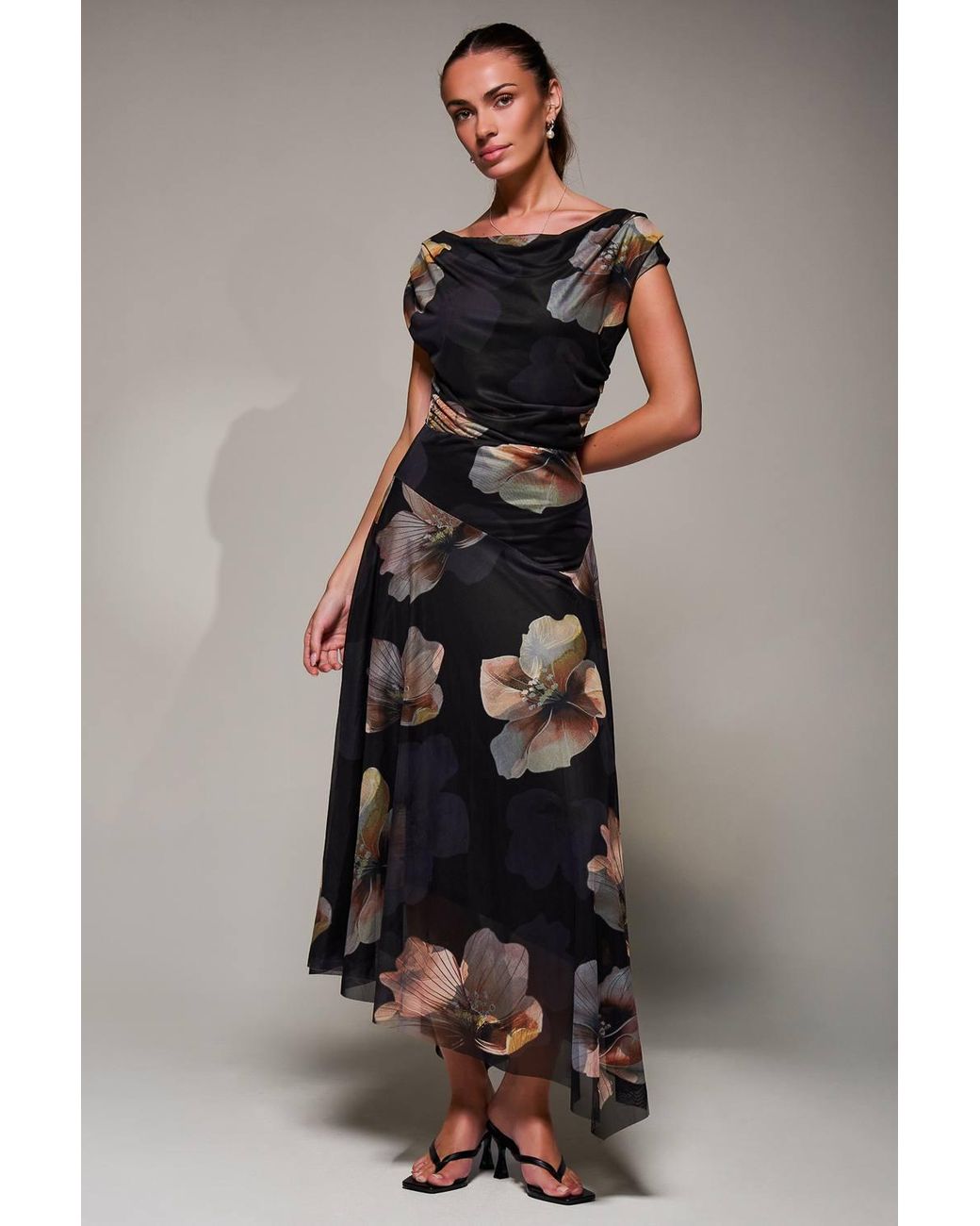 Jolie Moi Multicolor Mesh Asymmetrical Draped Maxi Dress