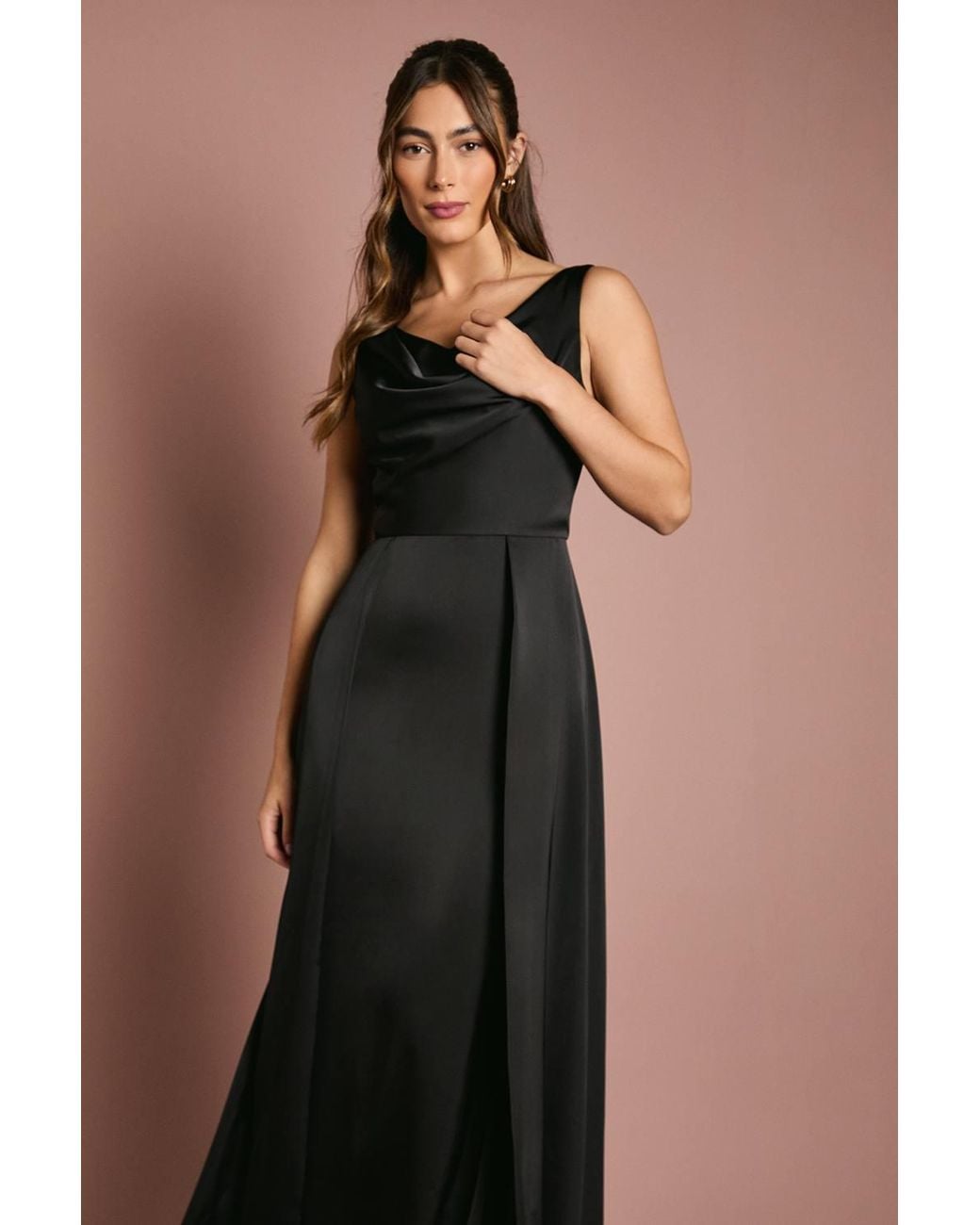 Coast Black Honoured Sleeveless Cowl Neck Satin Maxi Bridesmaid Dress