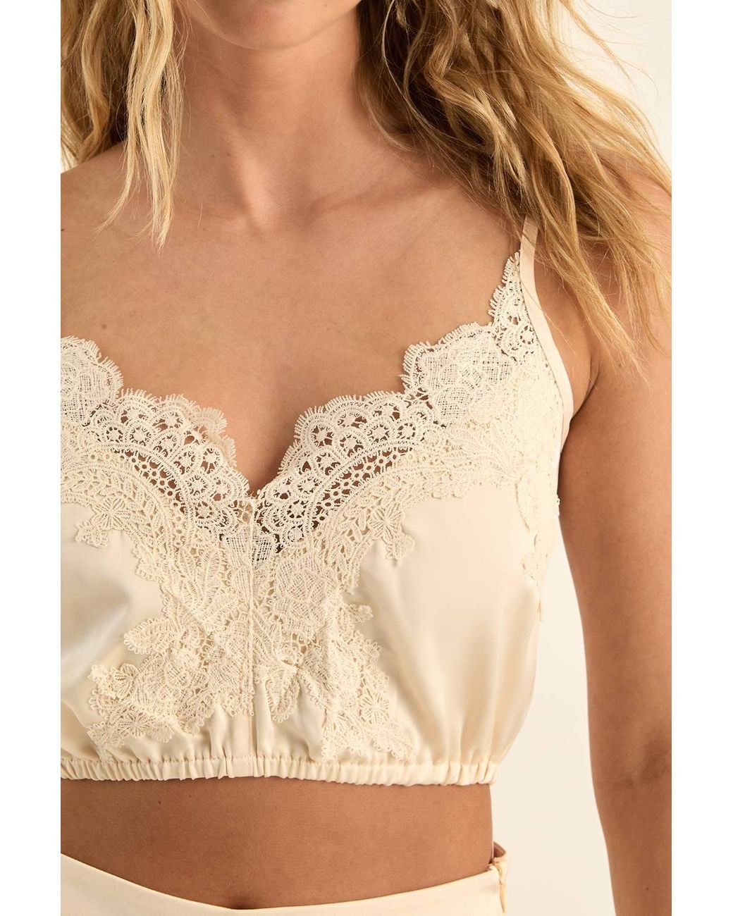 Nasty Gal Natural Premium Satin Lace Trim Bralet