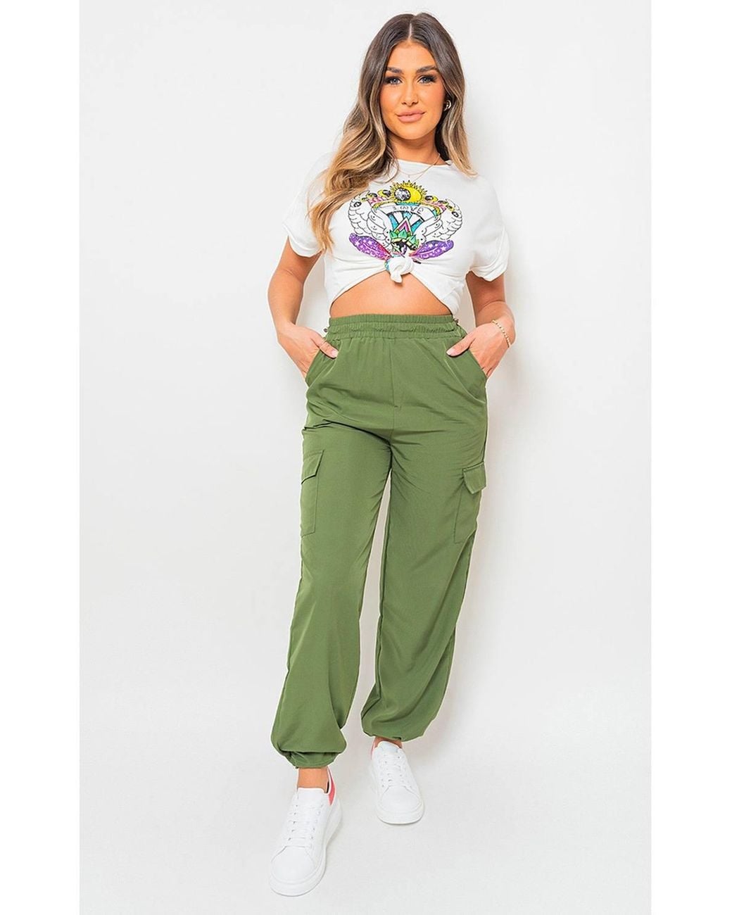 IKRUSH Green Aubree Casual Drawstring Cargo Pants