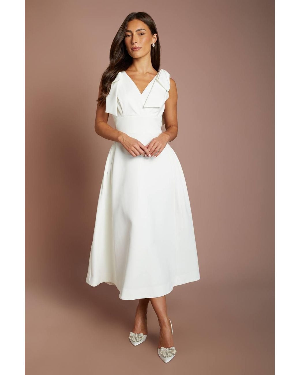Coast Brown Skater Bridal Midi Dress With Bow Straps