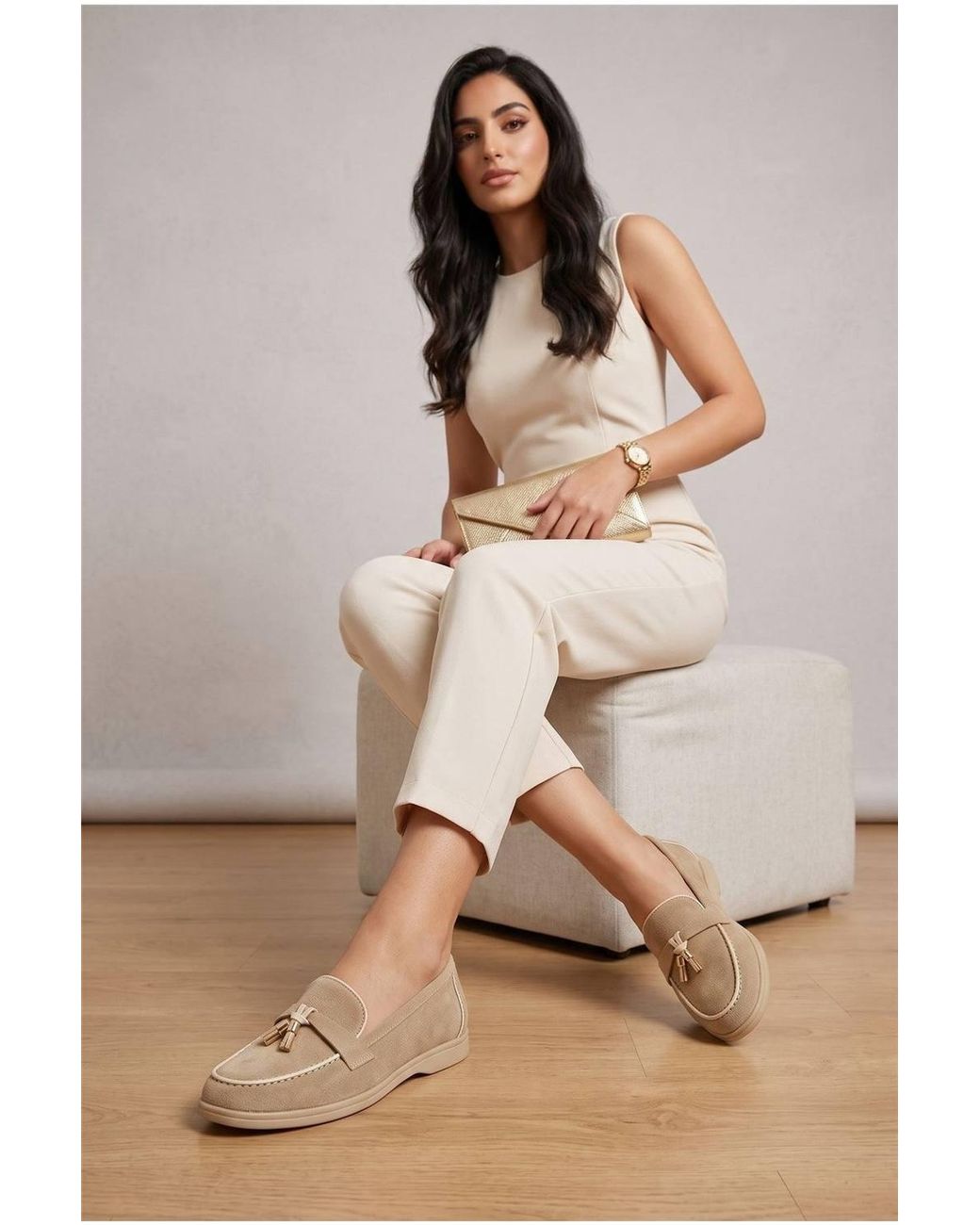 Miss Diva Natural Saskia Detail Flat Slip On Loafers