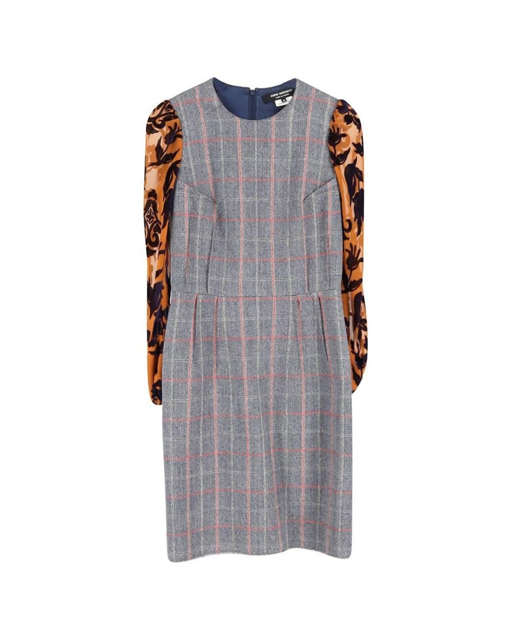 Junya Watanabe Gray Preloved Plaid Velvet Sleeve Dress