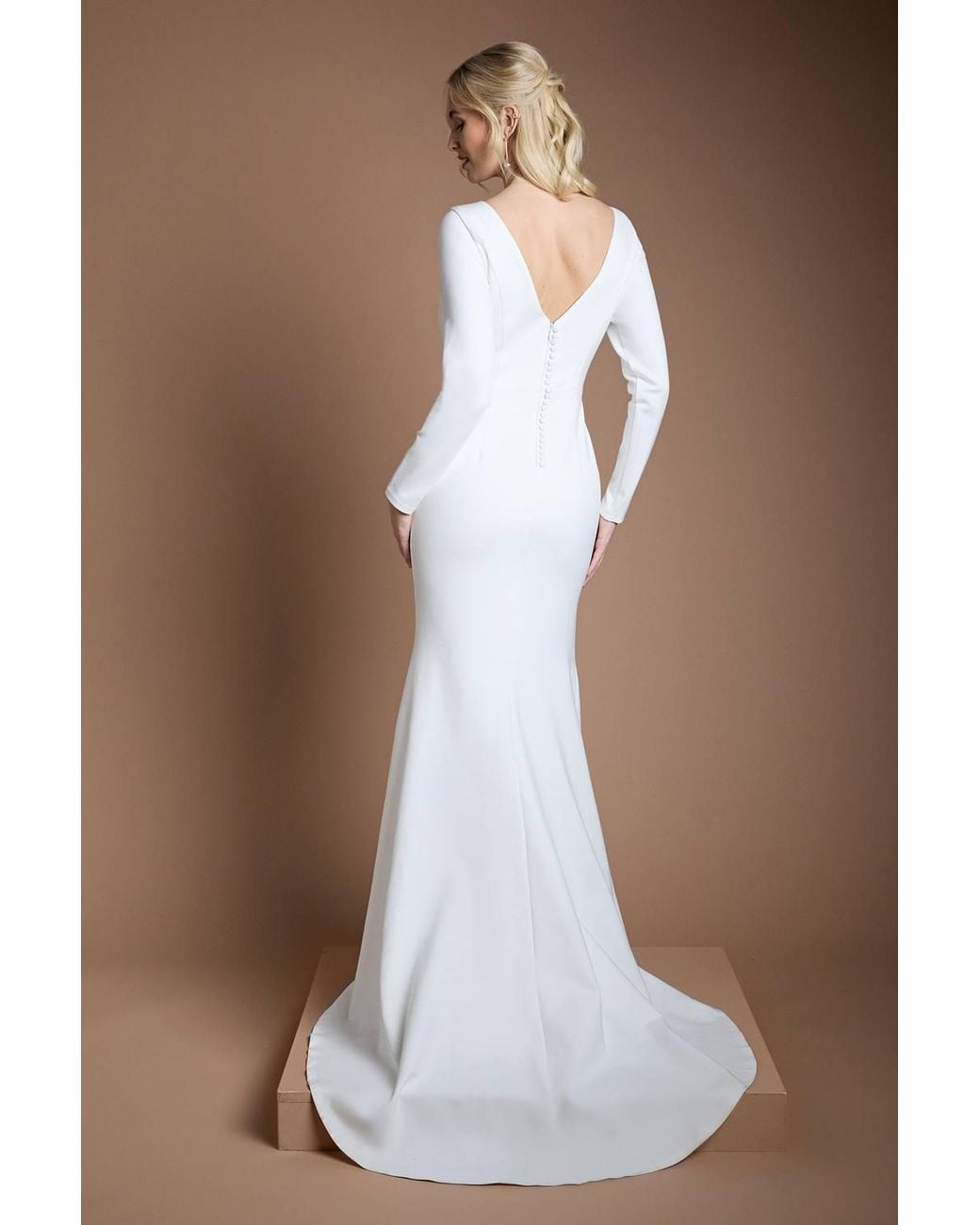 Coast Brown Honoured Slash Neck Puddle Wedding Dress