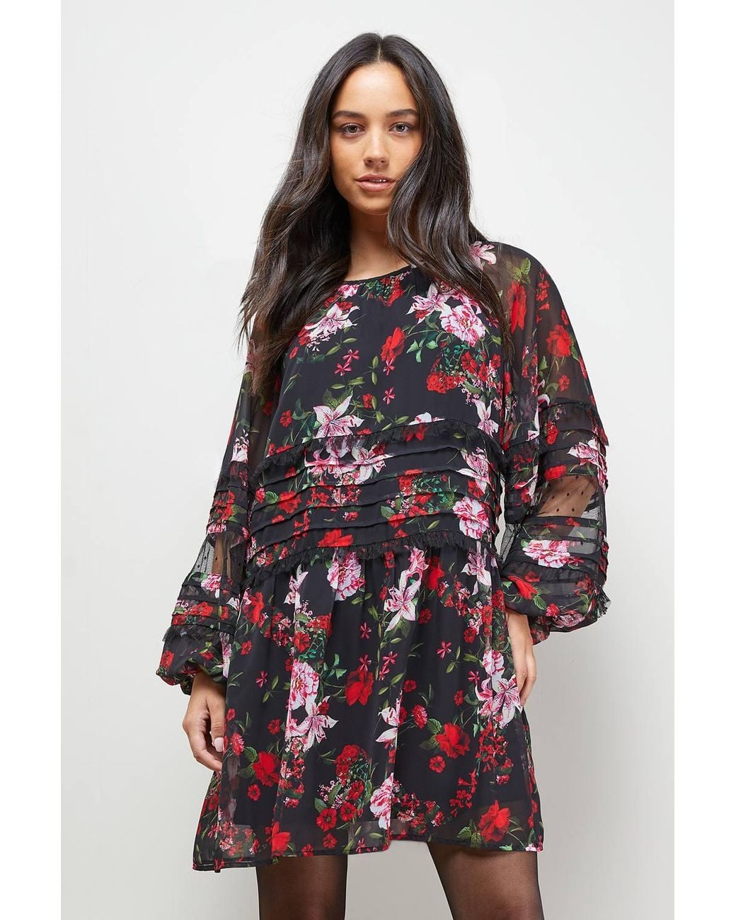 Oasis Red Smock Long Sleeve Mini Dress