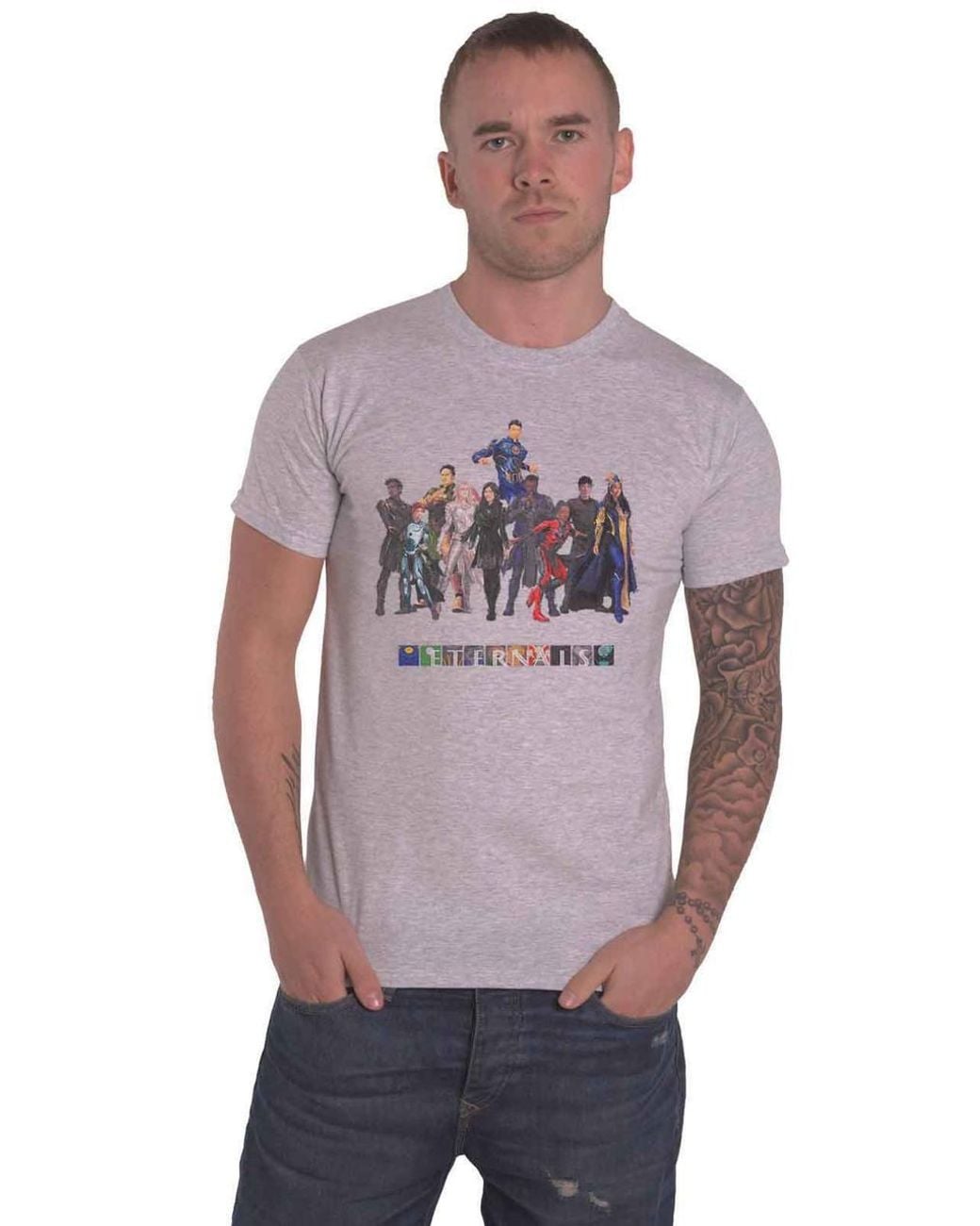 Marvel Gray Eternals Colour Block Characters T-Shirt