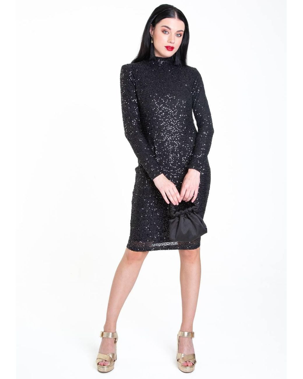 Gini London Black Sequin High Neck Bodycon Dress