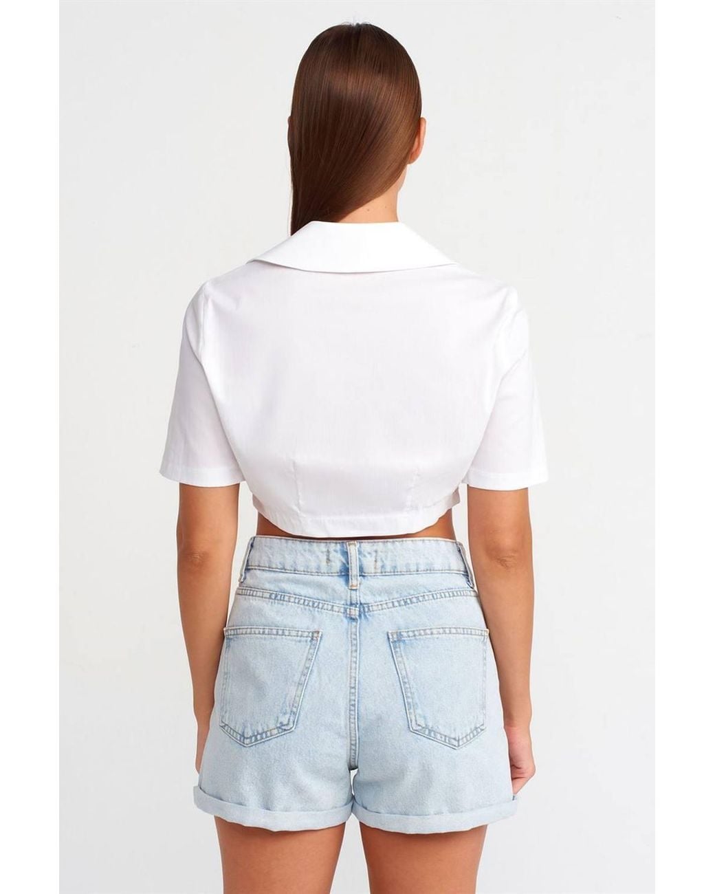Dilvin White Cropped Poplin Shirt