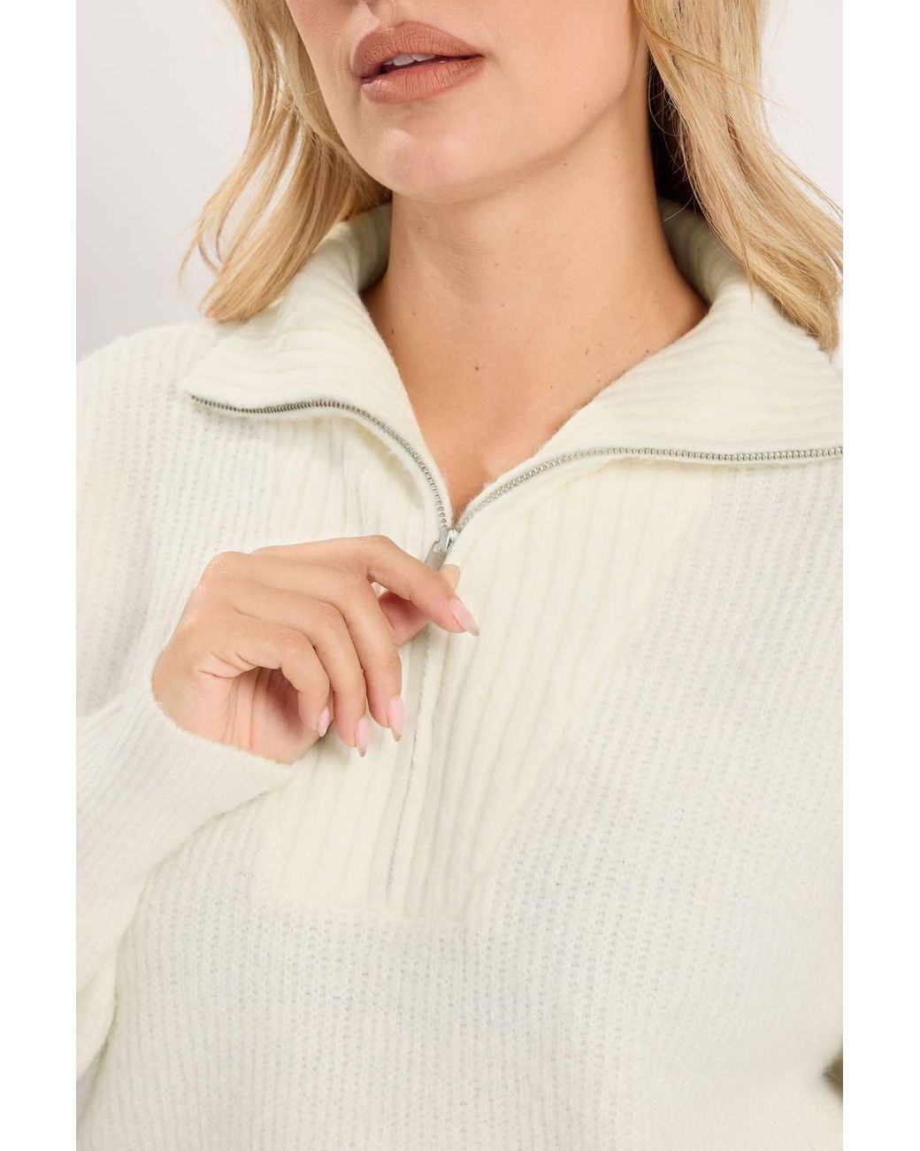 Yours White Zip Neck Knitted Jumper